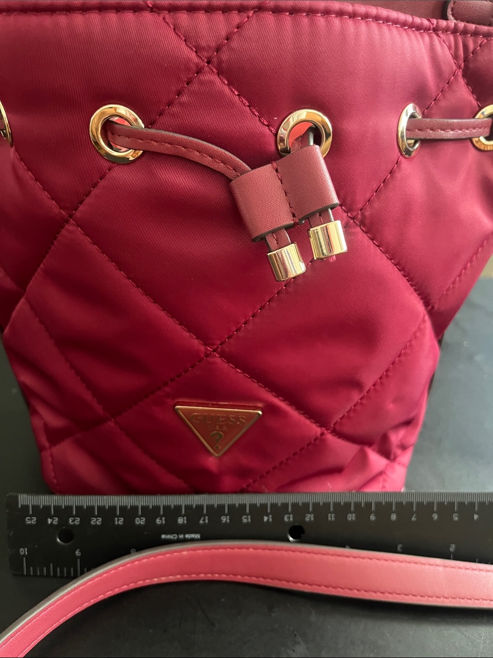 GUESS Quilted Drawstring Crossbody Bag - Raspberry - Picture 2 of 7